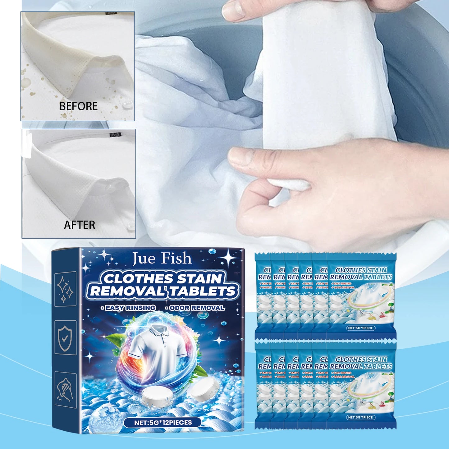 Effervescent Clothing Stain Remover Tablets – Oil & Yellow Stains