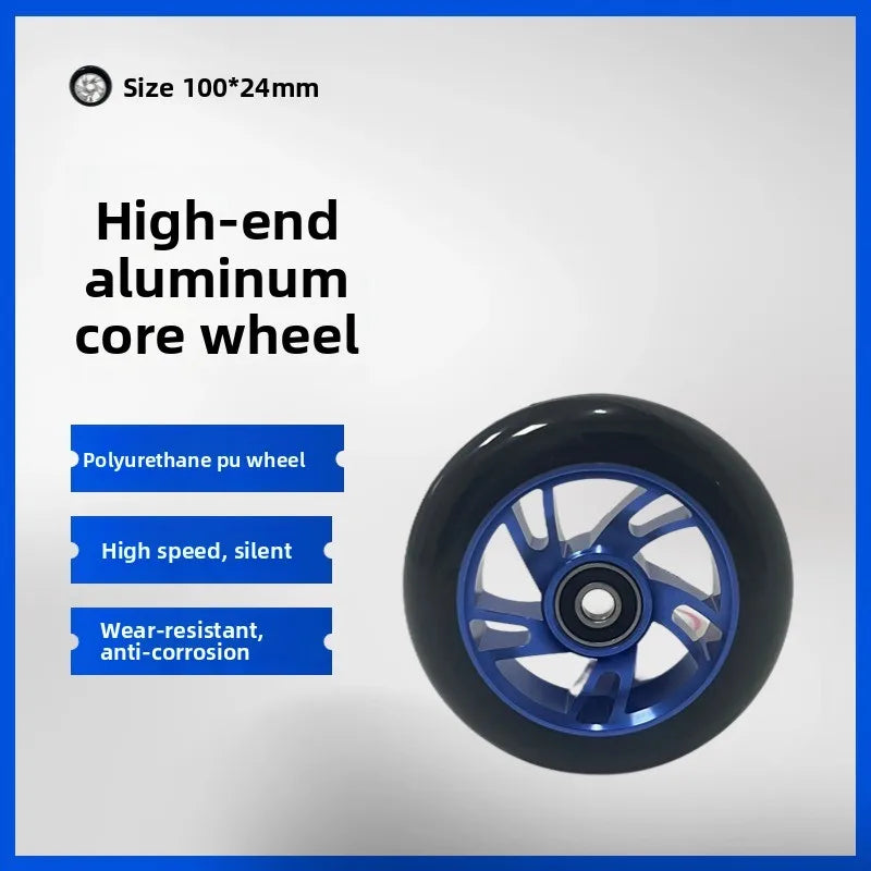100mm Scooter Wheels with Bearings – Aluminum PU 2-Pack