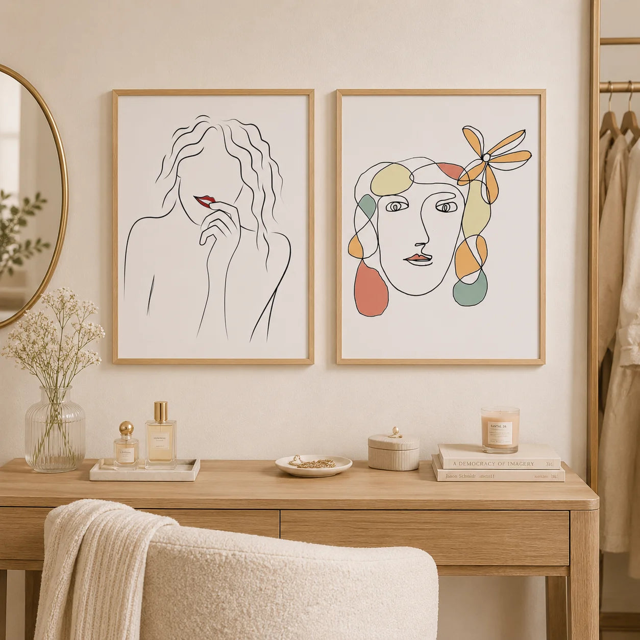Nordic Minimalist Line Art Female Portrait Canvas Print Canvas Wall Art Peaceful Pleasures Health and Wellness