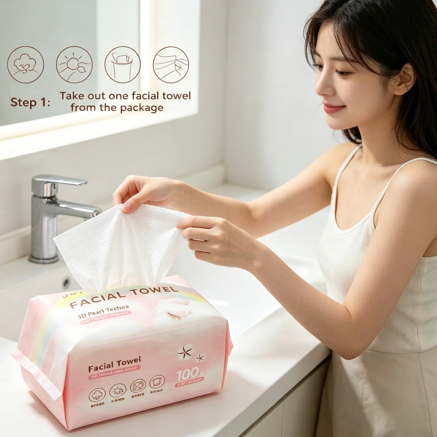 100 Reusable Cotton Face Towels | Pearl-Pattern Dry & Wet Use Reusable Face Towels Peaceful Pleasures Health and Wellness