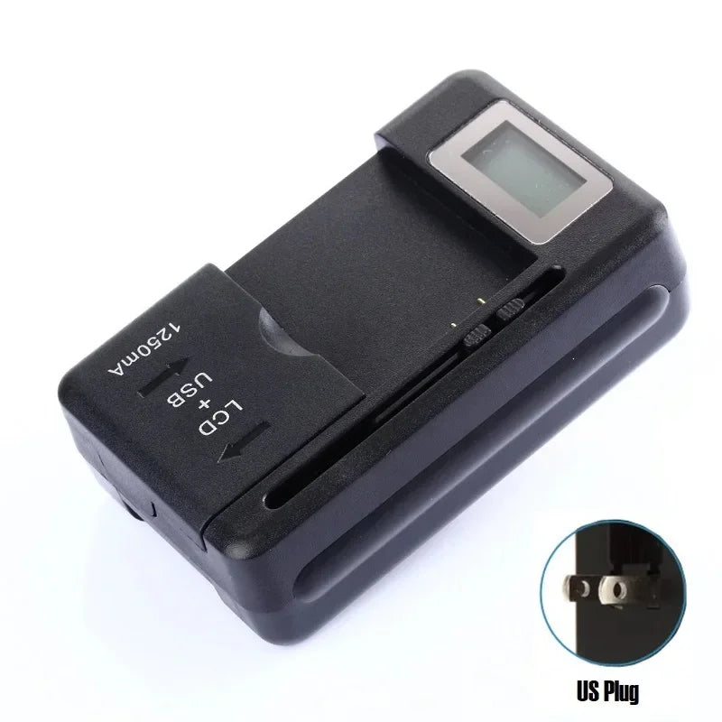 Universal LCD Battery Charger with USB Port, 32-55mm Adjustable, For Cell Phone & Camera Batteries, US/UK/EU Plug Peaceful Pleasures Health and Wellness US TYPE