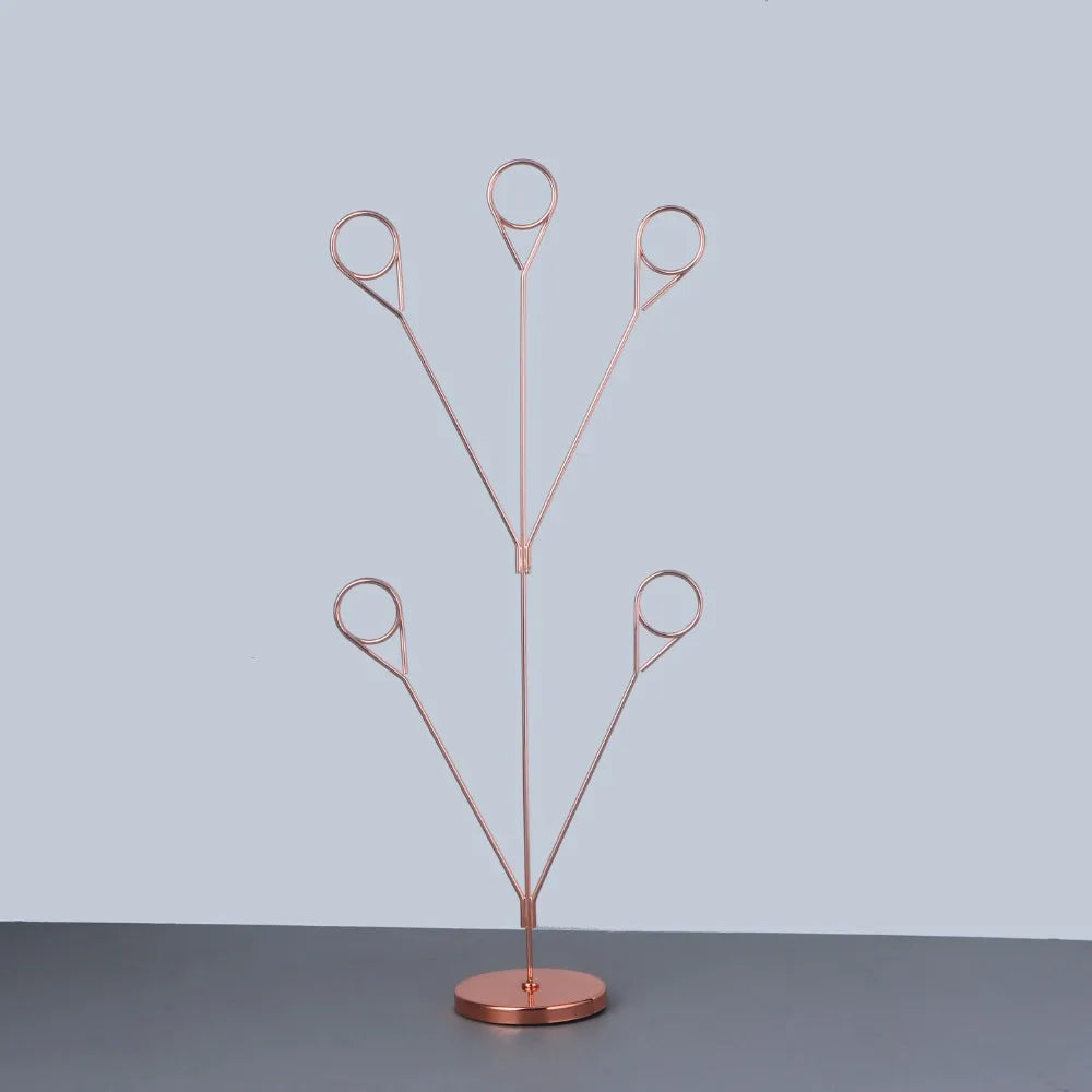 Stylish 5-Branch Photo Holder Round Base Picture Holder Memo Clip Stand Romantic Vertical Display Stand Wedding Table Peaceful Pleasures Health and Wellness Rose Gold