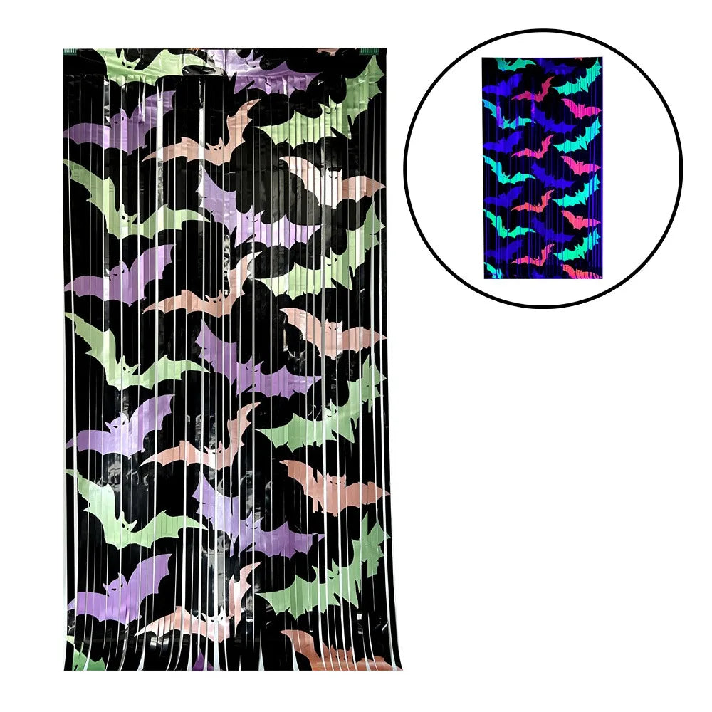 Halloween Bat Tinsel Curtain – Fluorescent Backdrop 1x2M