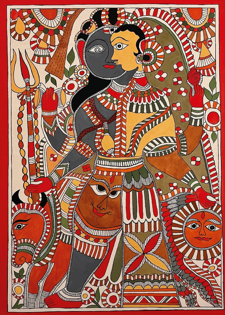 Retro Hindu Abstract Canvas Wall Art | Religious Print Poster Canvas Wall Art Peaceful Pleasures Health and Wellness E0305-1 20x30cm Unframed