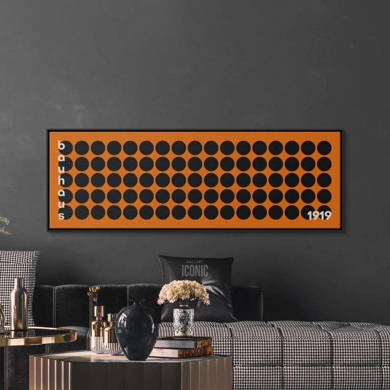Mid-Century Modern Canvas Print Unframed Bauhaus Print Wide Panoramic Wall Art for Living Room Horizontal Canvas Black Circles Peaceful Pleasures Health and Wellness ZLH4177 90x270cm No Frame
