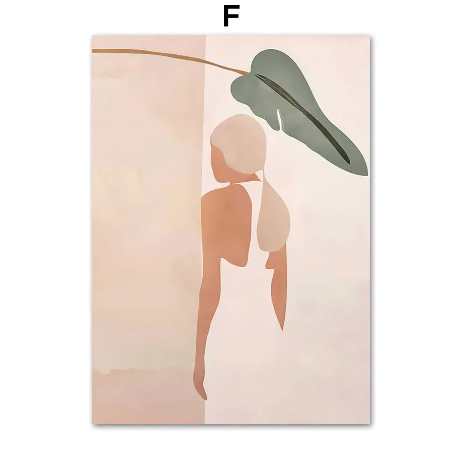 Boho Abstract Woman Canvas Wall Art | Minimalist Tropical Print