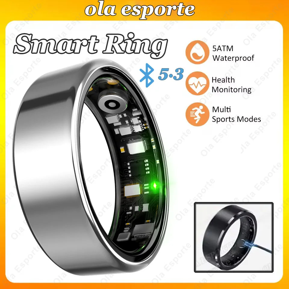 For Smart Ring Men Women Bluetooth Monitor Blood Heart Rate Blood Oxygen Monitor Smartring Multi Sport 5ATM Waterproof 2026 New Peaceful Pleasures Health and Wellness Silver 9