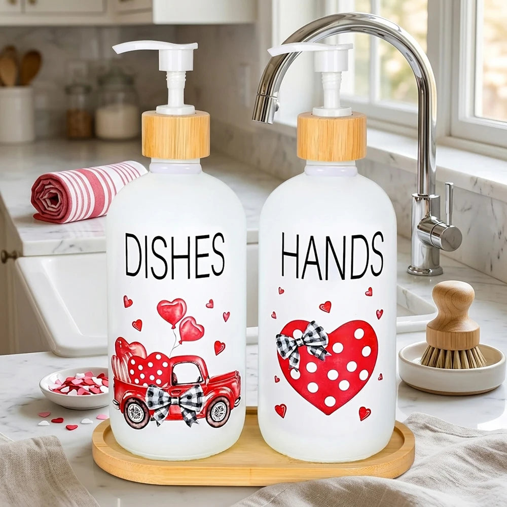 Watercolor Red Heart Truck Soap Dispenser with Tray – Refillable Pump Liquid Soap Container, Mother’s Day Gift Peaceful Pleasures Health and Wellness