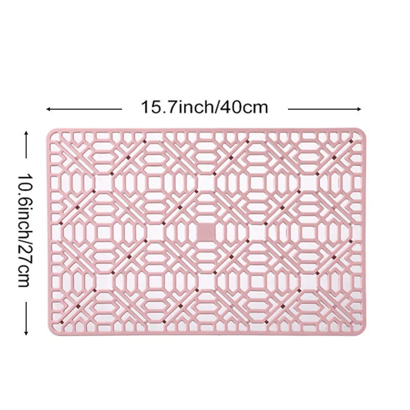 Silicone Drain Mat Heat Insulated Pad Kitchen Sink Protector Hollow Sink Mat Countertop Mats Kitchen Protection Countertop Mats Peaceful Pleasures Health and Wellness A pink L40W27cm silicone