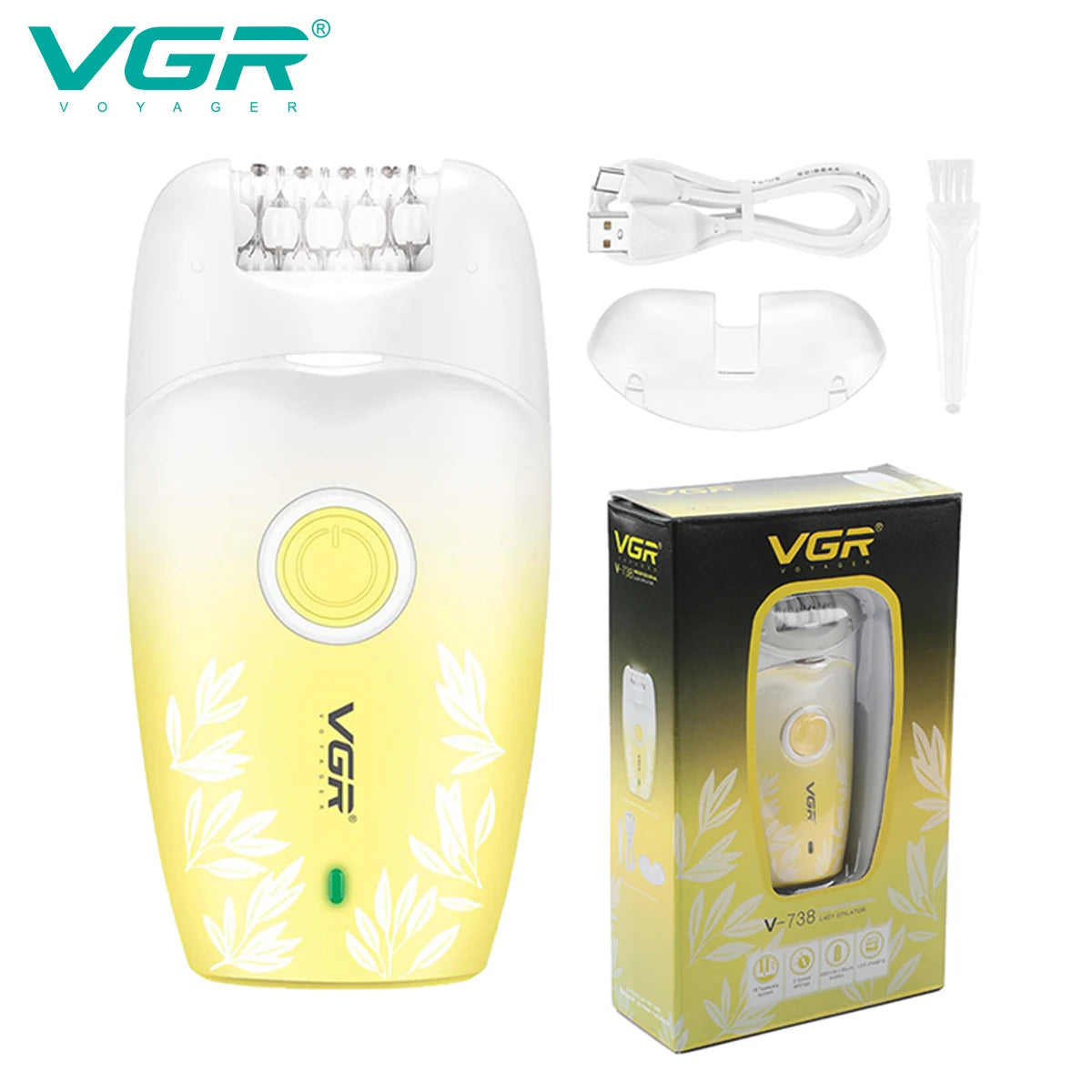 VGR 738 Electric Shaver Hair Removal Device Rechargeable Professional Women's Shaver Gradient Hair Removal Device Peaceful Pleasures Health and Wellness 738 yello