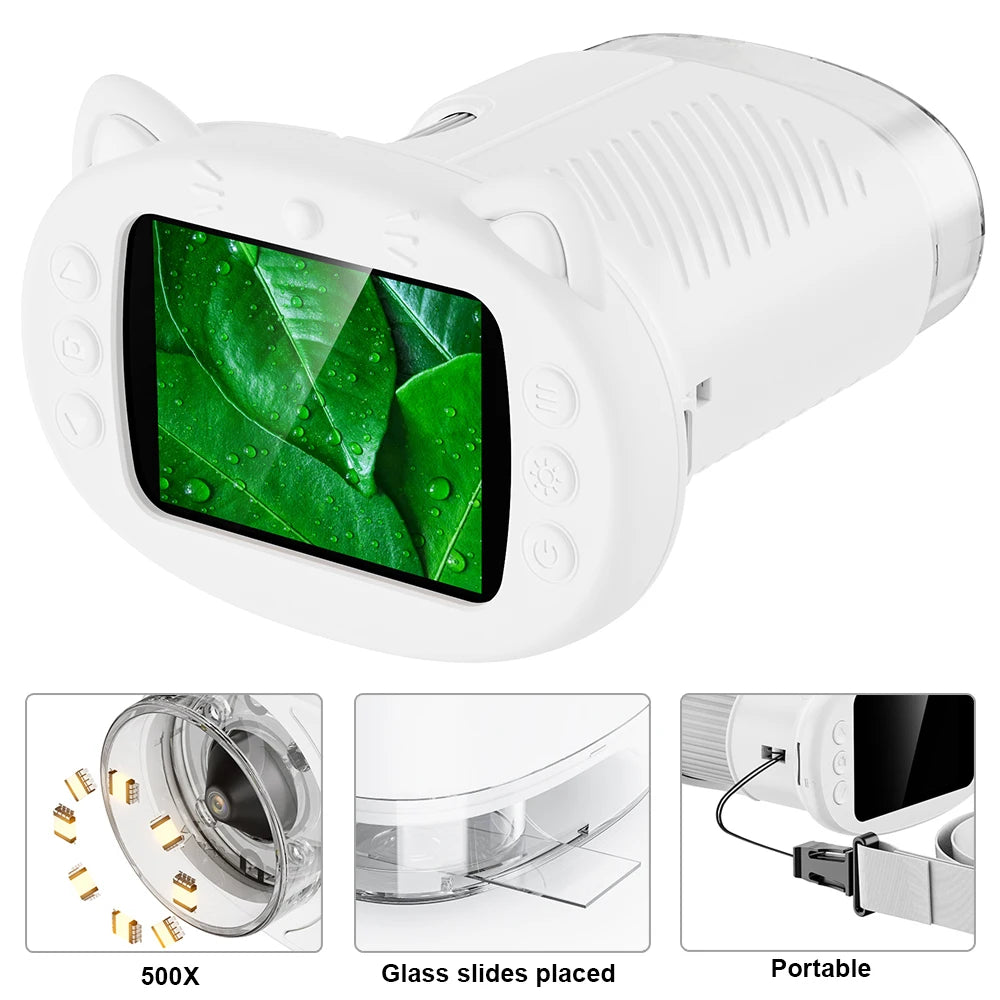 Kids Microscope 500x Science and Education Handheld Microscope 2.4-Inch Pocket USB Microscope Birthday Gifts For Boys And Girls Peaceful Pleasures Health and Wellness White