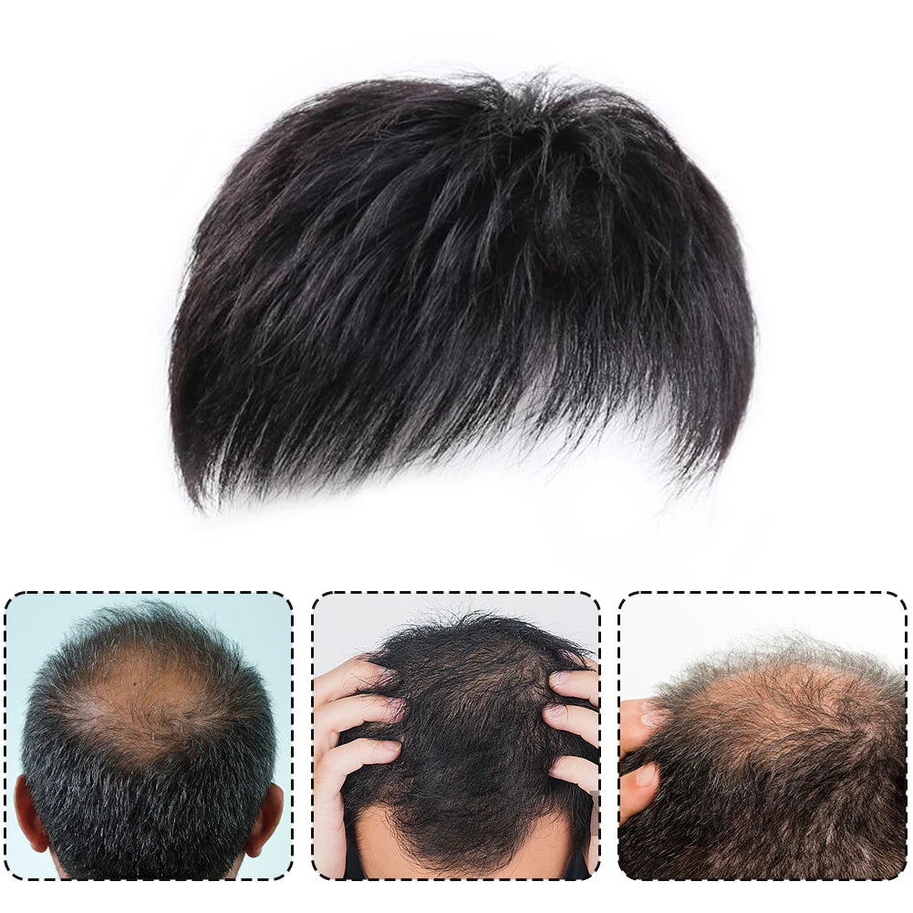 Men's Black Clip-On Hair Topper | Short Hair Coverage Piece