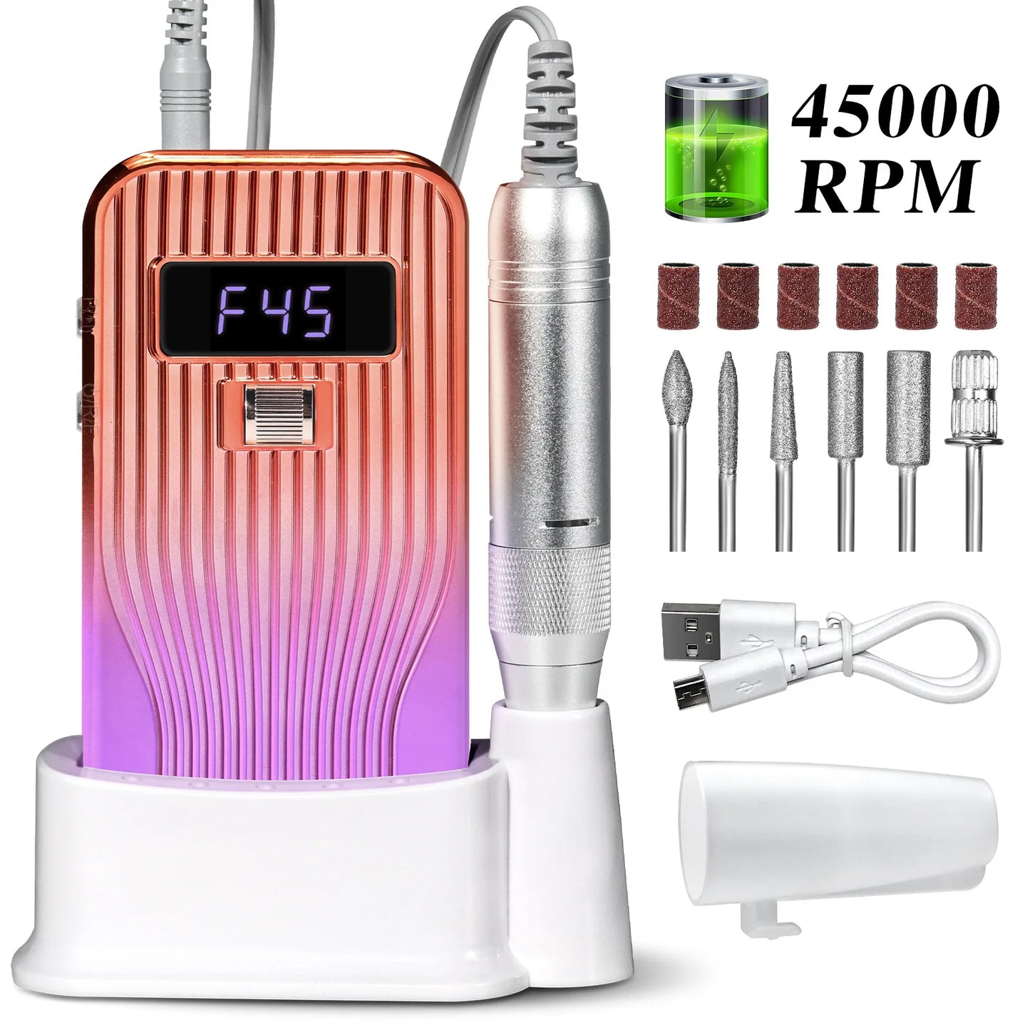45000 RPM Rechargeable Electric Nail Drill | Home & Salon