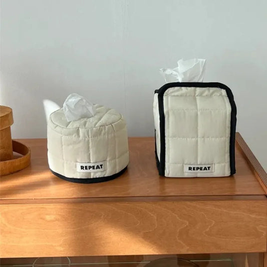 Korean Cream Cube Quilted Square Drawn Paper Roll Home Desktop Fabric Decoration Wet Wipe Tissue Cover Tissue Paper Storage Box Peaceful Pleasures Health and Wellness