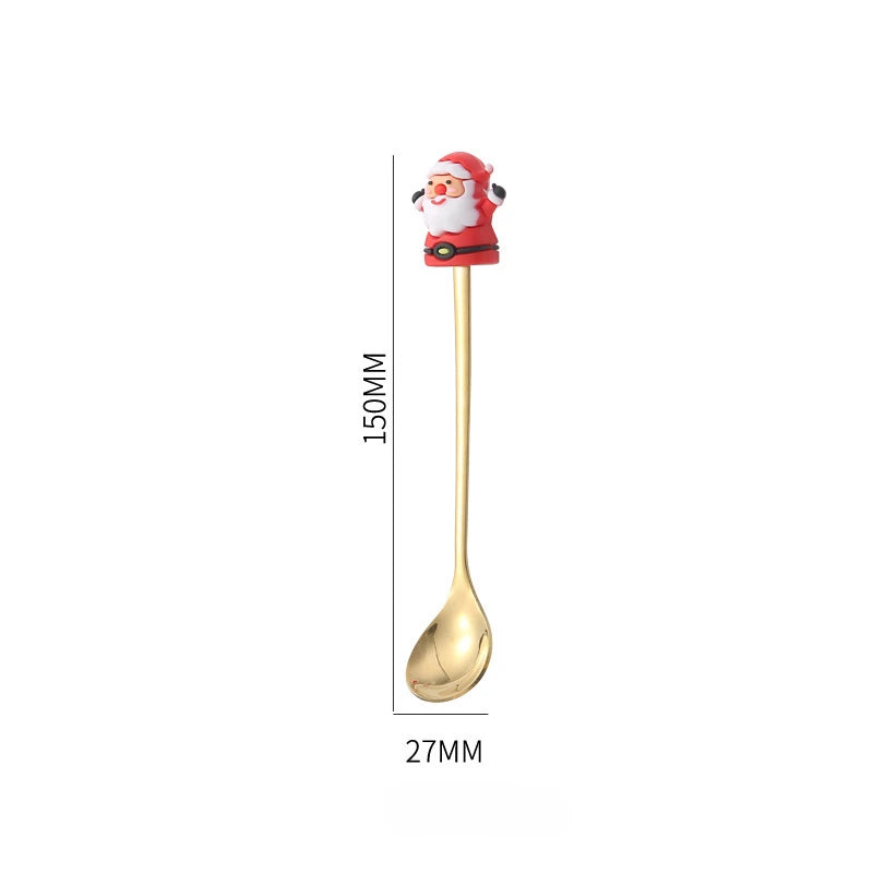 1/2/4/6pcs fancy christmas cartoon Doll gift sets stainless steel christmas tableware coffee spoon and fork set with gift box Peaceful Pleasures Health and Wellness Single spoon