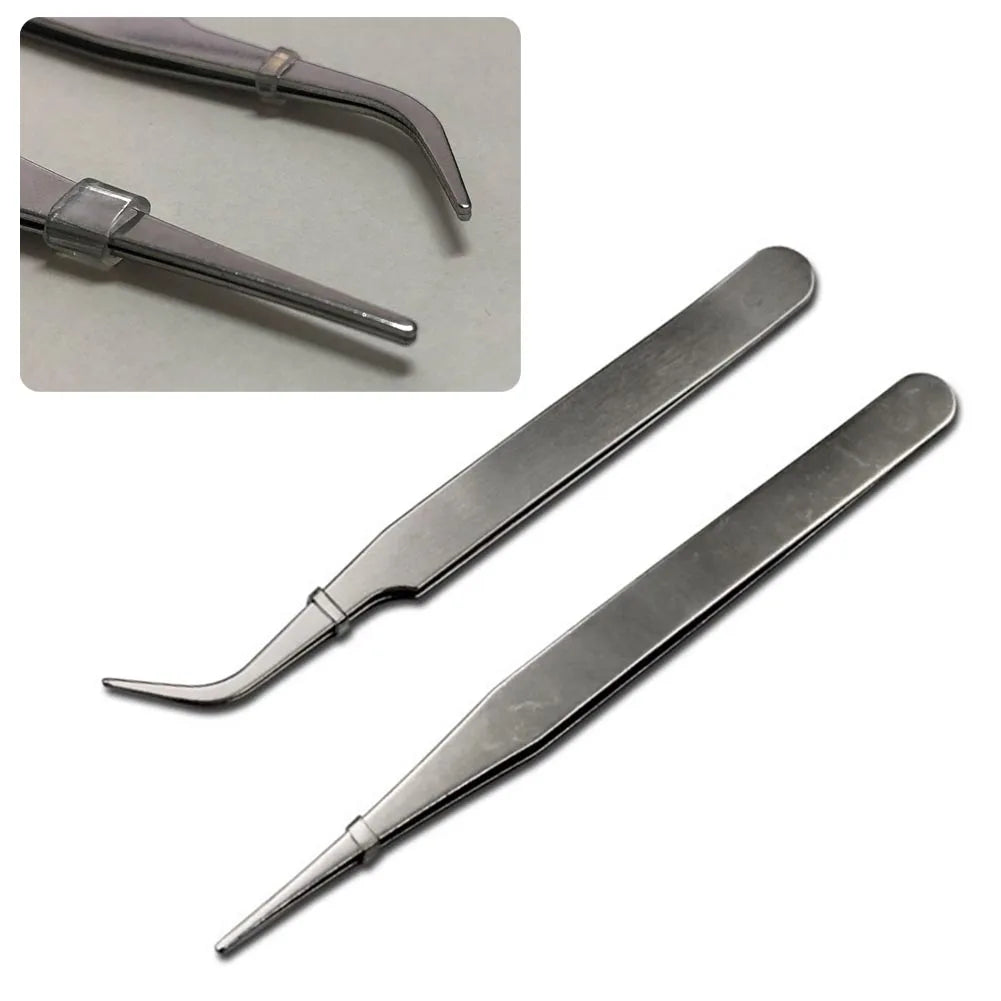 Stainless Steel Mini Tweezers Dismantling Repair Tool Curved Straight