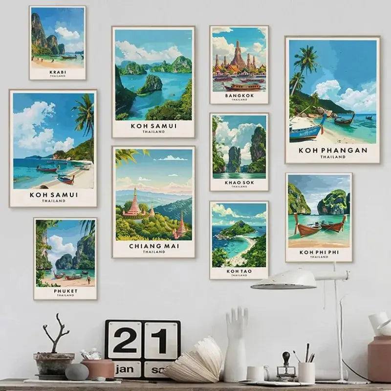 Thailand Travel Art Canvas Poster Phuket Chiang Mai Koh Phangan Bangkok City Landscape Asia Scenery Wall Art Painting Home Decor Peaceful Pleasures Health and Wellness