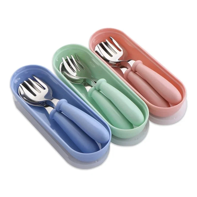 Children Spoon Forks Box Kids Stainless Steel Cutlery Portable Baby