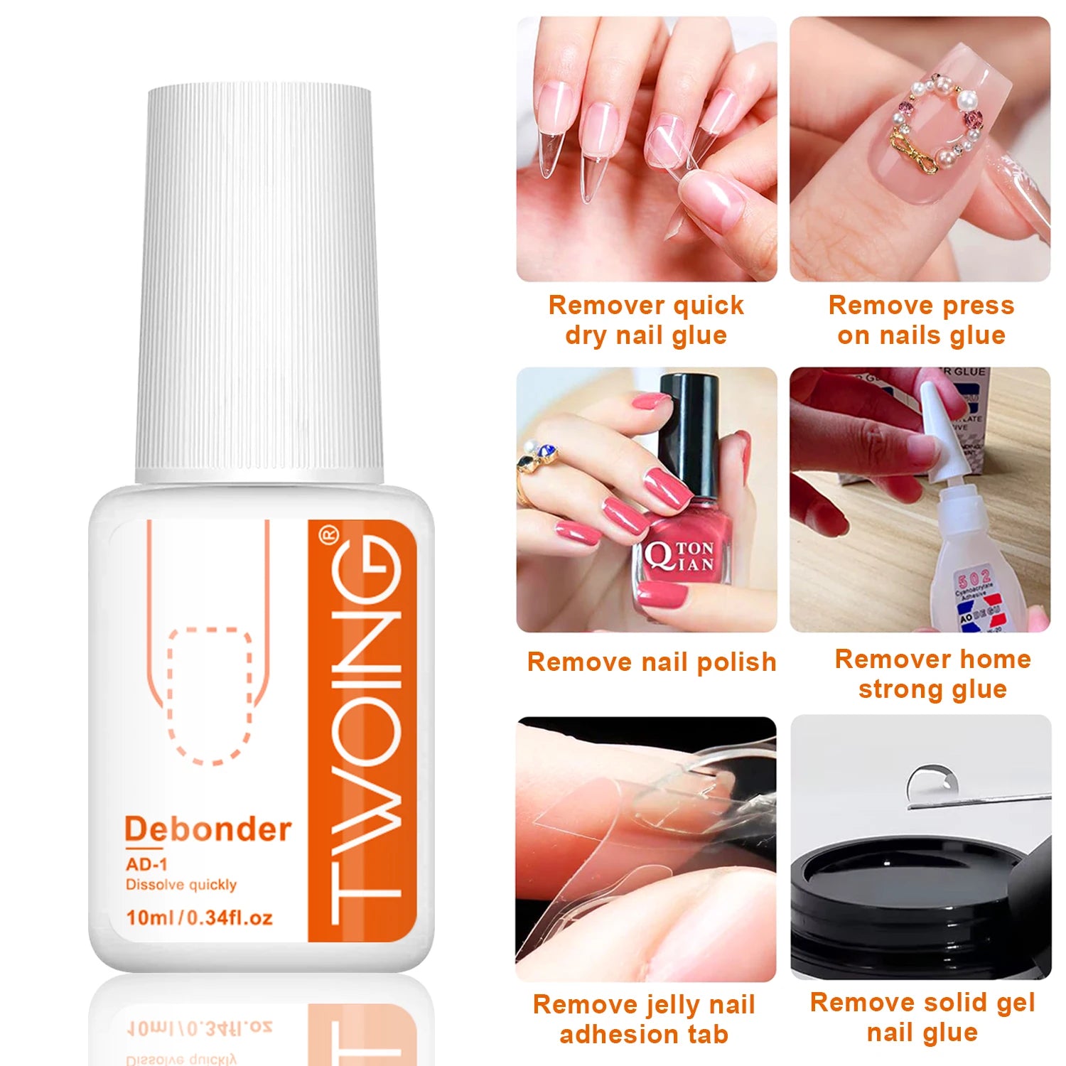 Twoing Nail Glue and Glue Remover Kit, No UV Light Needed， Fake nails plate adhesive，Quickly Removes Glue Off Fake Nail Remover Peaceful Pleasures Health and Wellness