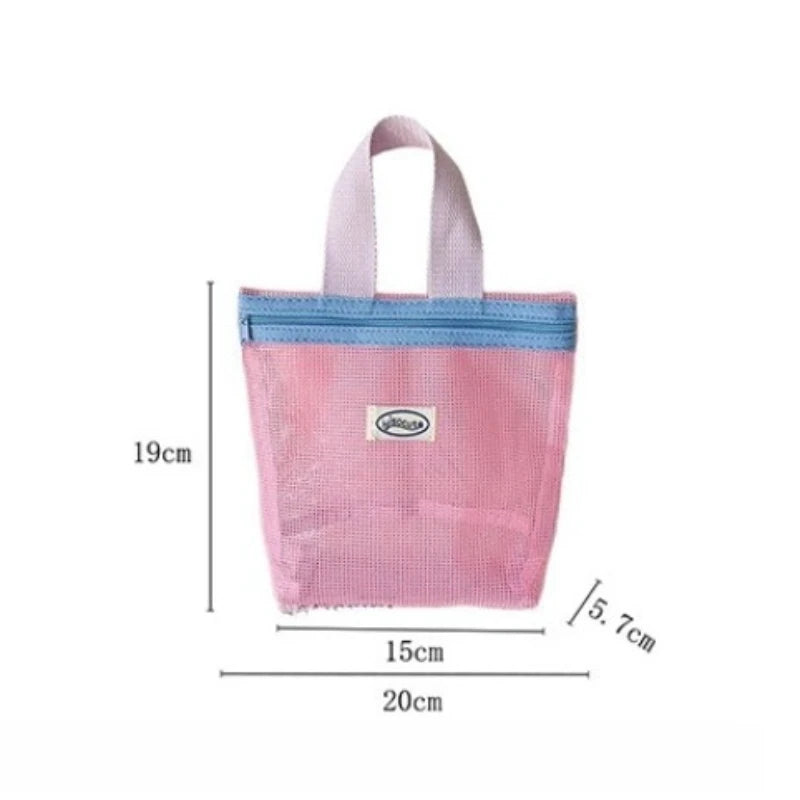 Simple Nylon Mesh Storage Bag for Students Outdoor Portable Sunglasses Skincare Products Storage and Toiletries Bag Peaceful Pleasures Health and Wellness Pink