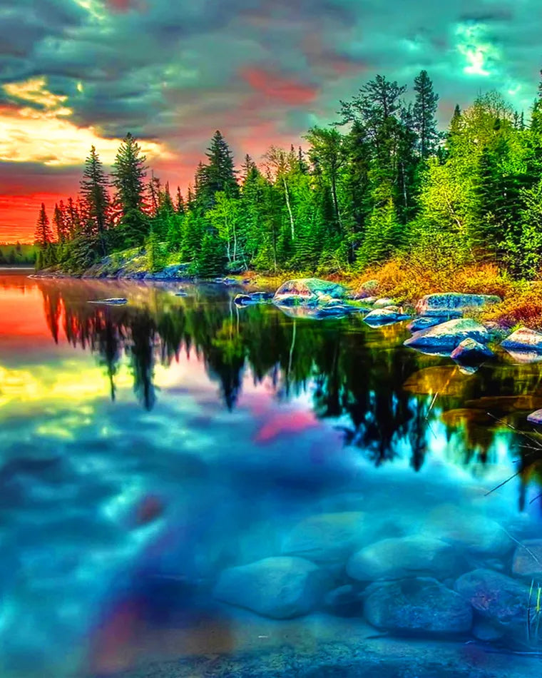 GATYZTORY Oil Painting By Numbers On Canvas Coloring By Numbers Forest Stream Landscape Picture Drawing Home Decor For Adults Peaceful Pleasures Health and Wellness 9924691 20x30cm Unframed