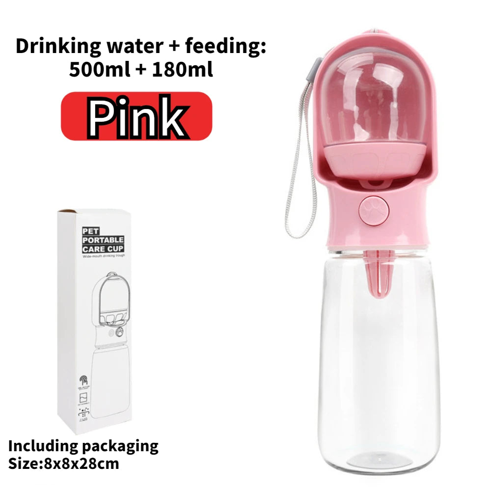 Portable Dog Cat Water Bottle with Storage Food and Water Container for Puppy Pets dogs Feeder Bowl Outdoor Travel Pet supplies Peaceful Pleasures Health and Wellness Pink