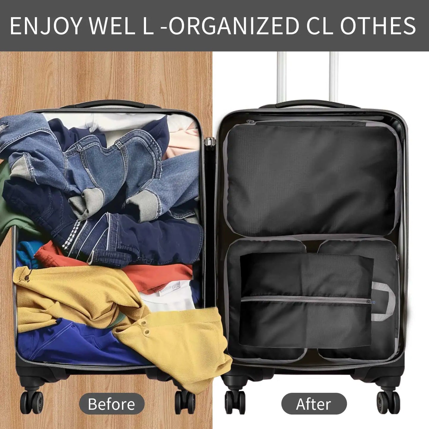 5/8pc Set Compression Packing Cube Extensible Waterproof Organizer Bags for Travel Suitcase Clothing Luggage Sorting W/ Shoe Bag Peaceful Pleasures Health and Wellness