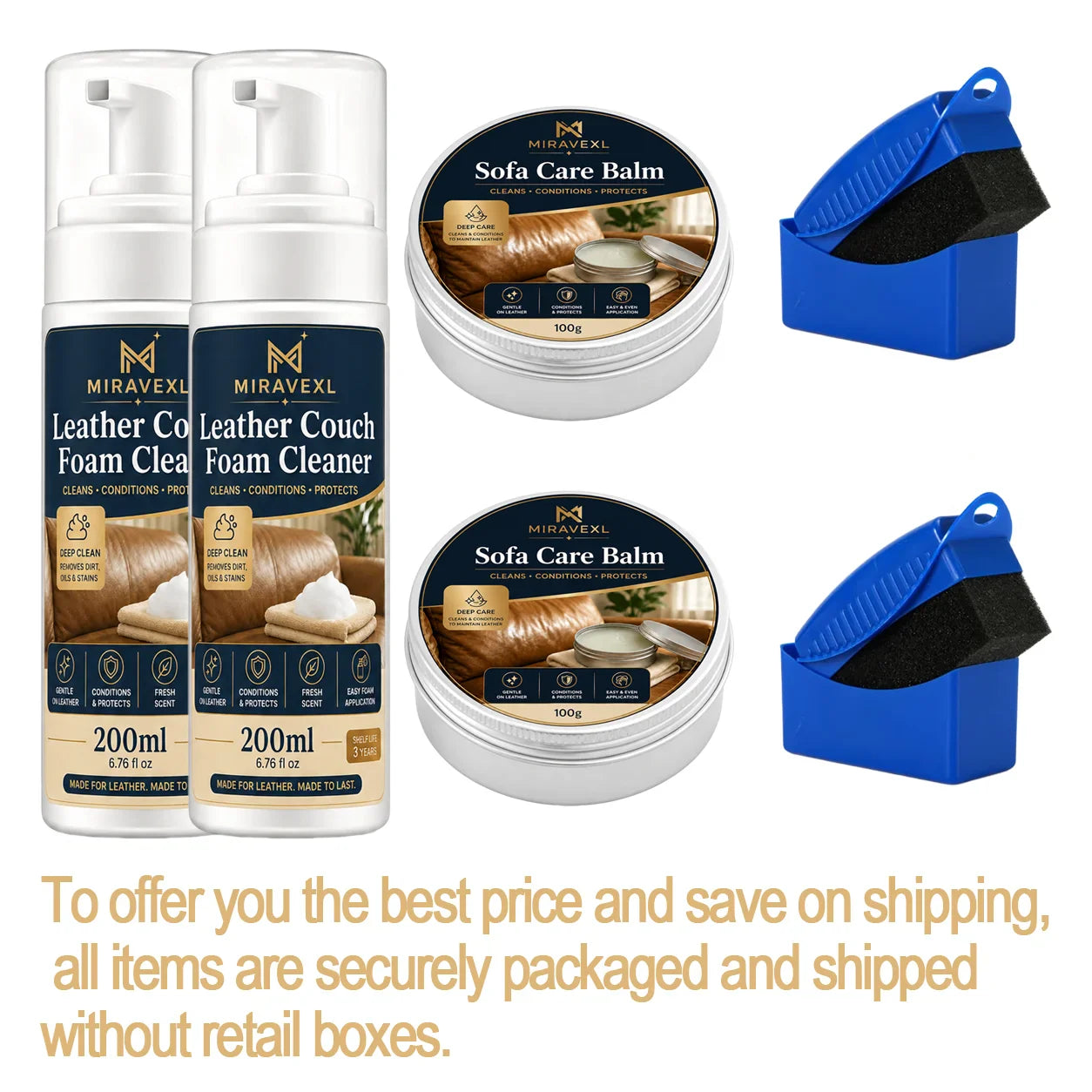 MIRAVEXL Leather Cleaner & Conditioner Kit – Foam + Care Balm