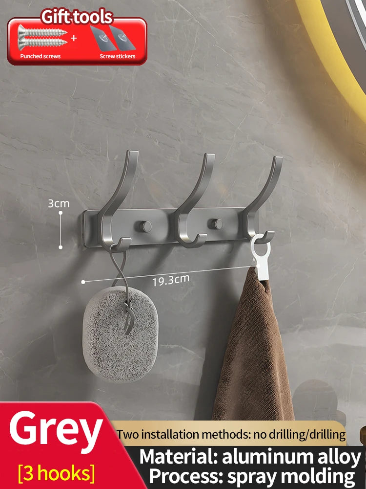No-Drill 6-Hook Aluminum Wall Coat Hanger Rack | Bedroom & Kitchen