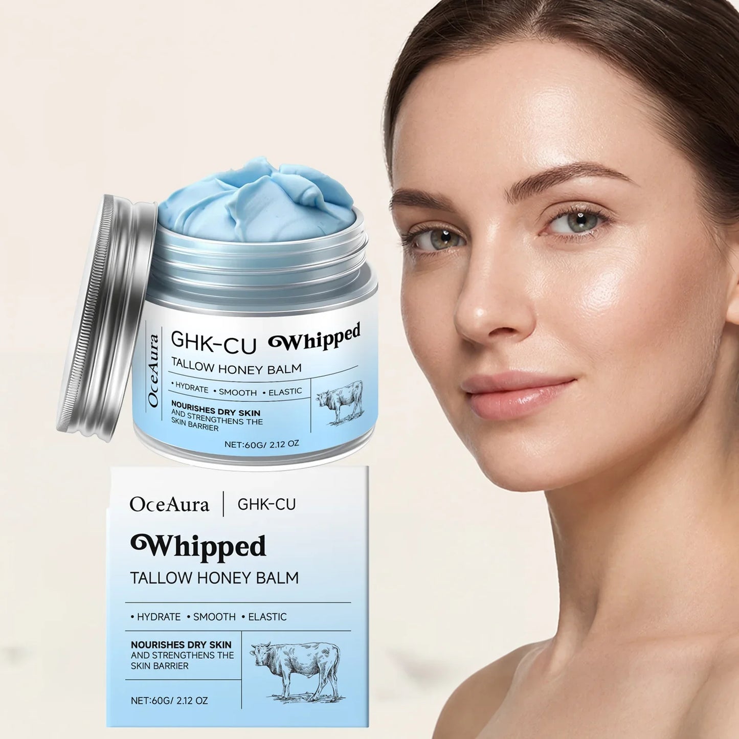 OceAura Copper Peptides Beef Tallow Honey Moisturizer Cream 60g