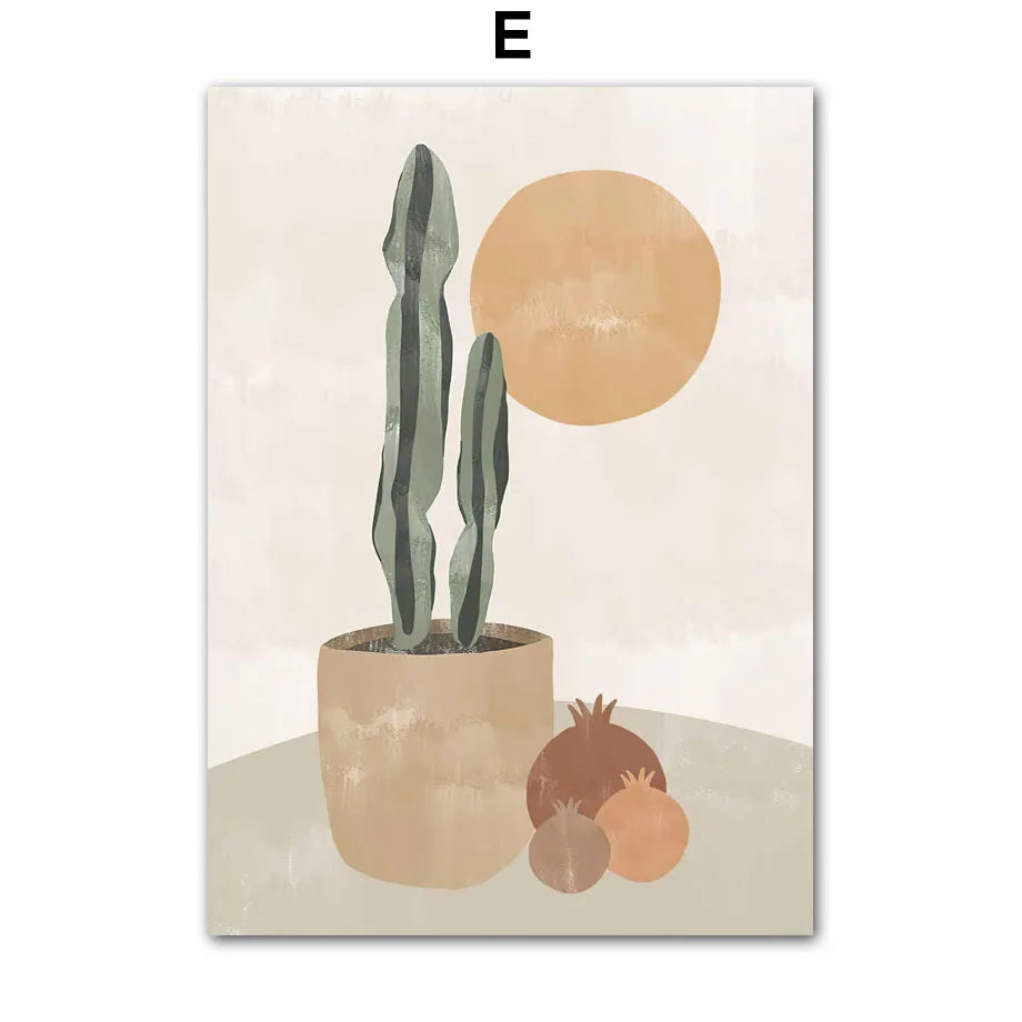 Boho Abstract Canvas Wall Art | Nordic Botanical Print Unframed