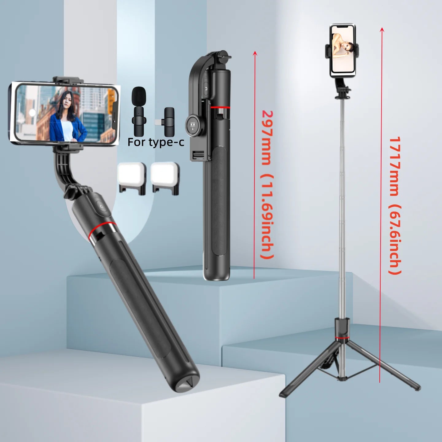 Selfie Stick Tripod with Bluetooth Remote, 6-Section Extendable Pole, 360° Rotation, Fill Light Option, for Phone Vlog Peaceful Pleasures Health and Wellness Option 4