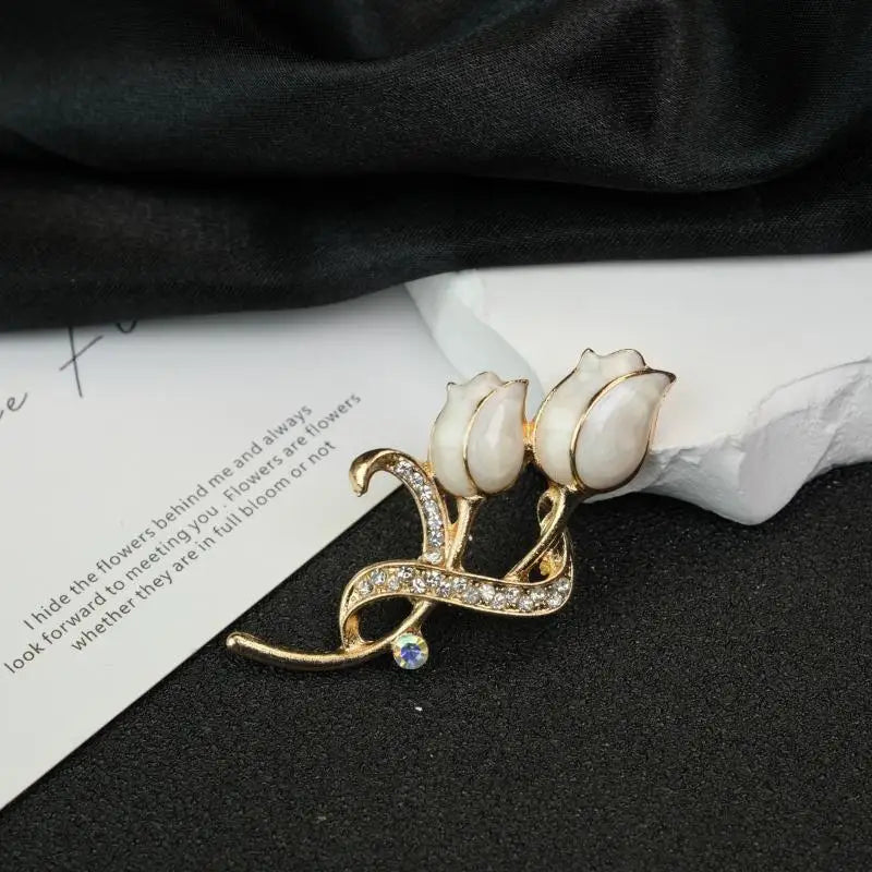 Tulip Enamel Brooch | Crystal Rhinestone Pin Women Gift