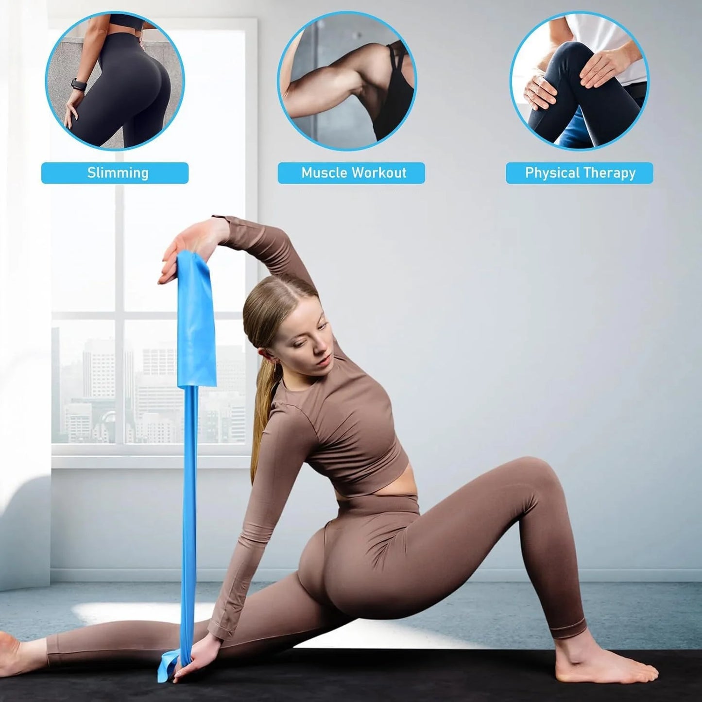 New Yoga Pilates Resistance Band - Long Elastic Stretch Band for Lower Body Strength Training Physical Therapy Home Gym Exercise Peaceful Pleasures Health and Wellness