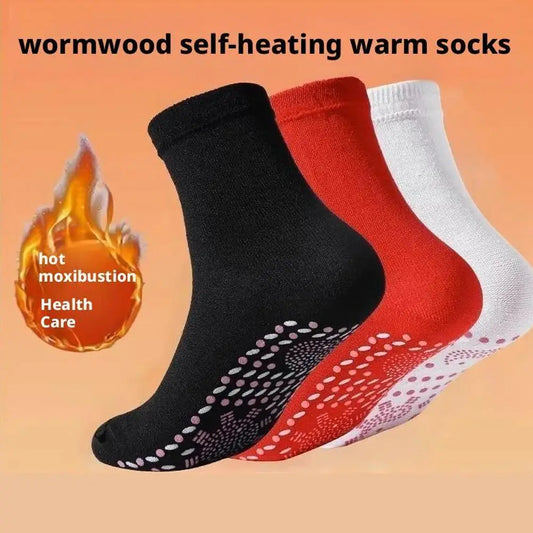 3 Pairs Self-Heating Cotton Socks - Black Red White Tomalin Health Socks Mid-Tube Cold Resistant Sweat-Absorbing Massage Floor Peaceful Pleasures Health and Wellness