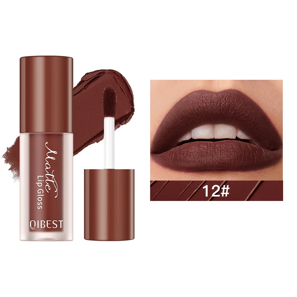 QIBEST Sexy Red Lasting Velvet Matte Lip Gloss Waterproof Nonstick Cup Liquid Lipstick Makeup For Women Beauty Lip Glaze Tint Peaceful Pleasures Health and Wellness 12