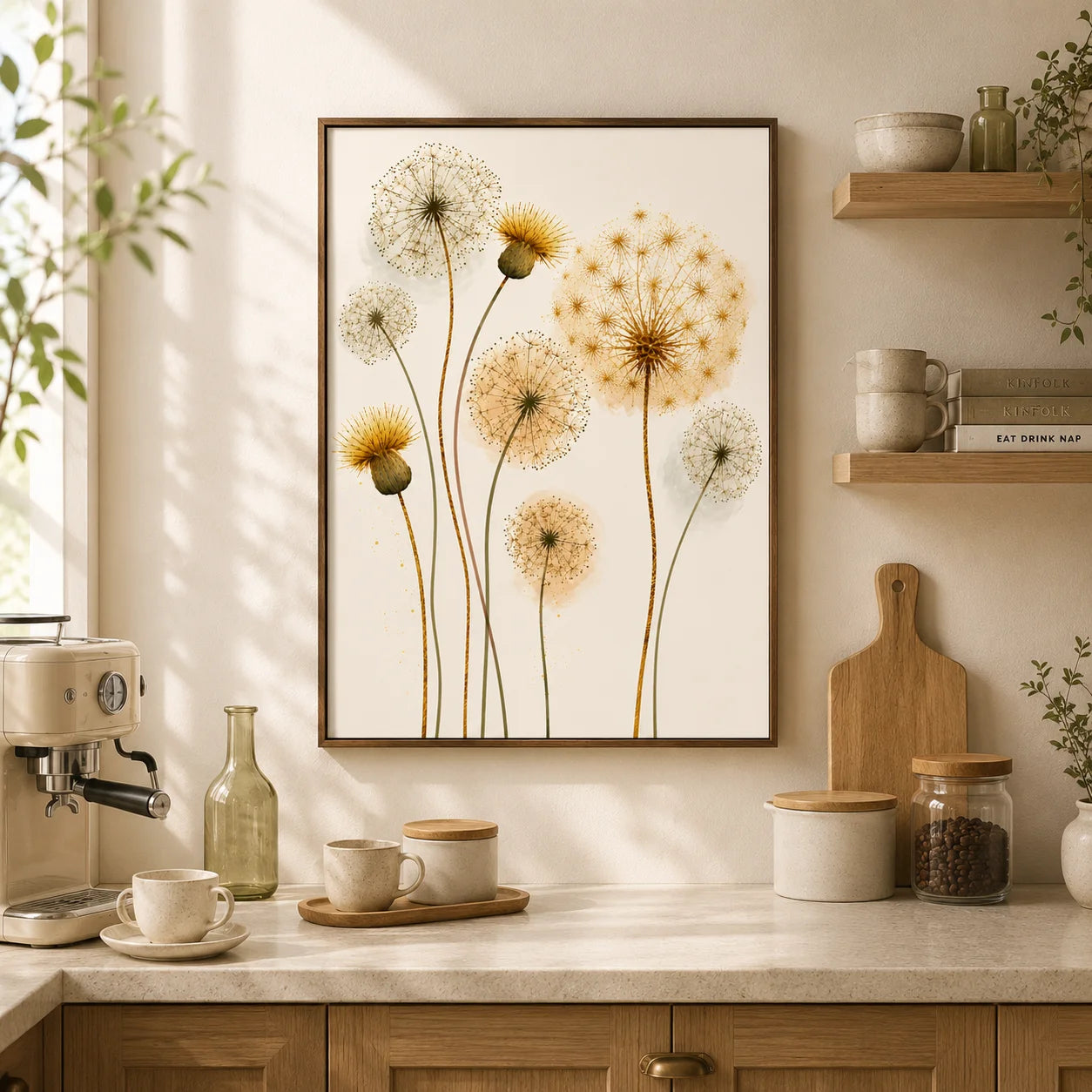 Nordic Dandelion Wall Art Gold Botanical Canvas Painting Poster Print Bedroom Living Room Decor Peaceful Pleasures Health and Wellness