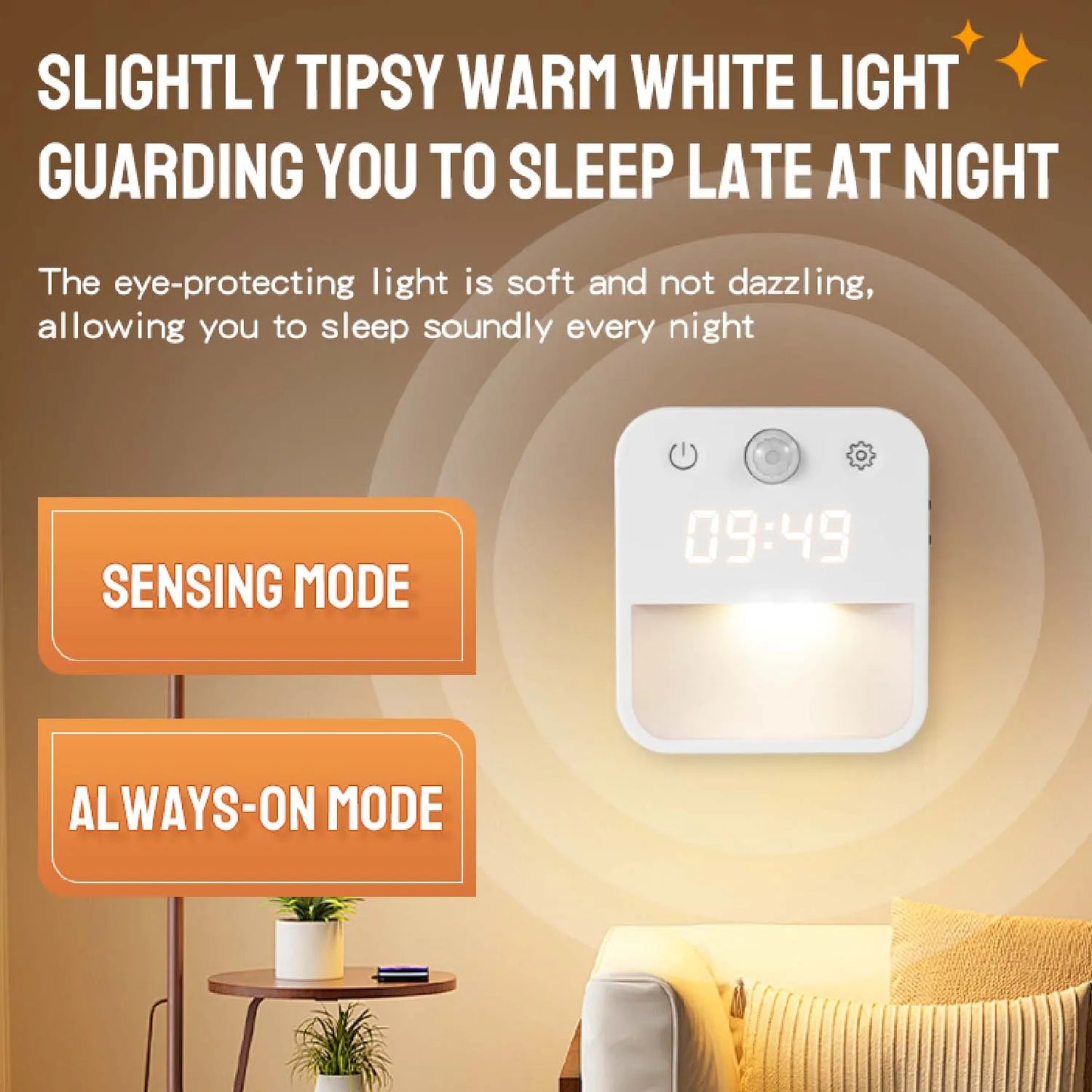 Plug-In Night Light Clock – Motion & Dusk to Dawn Sensor