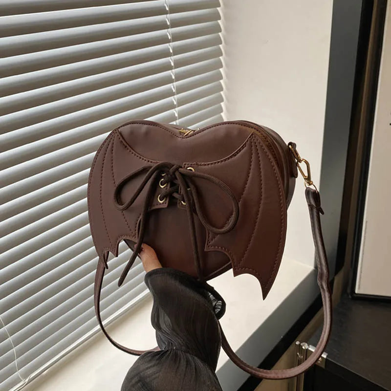 Niche Design Bag Women Trendy Fashionable and Individual Wing-shaped Single-shoulder Bag Versatile Irregular Shape Crossbody Bag Peaceful Pleasures Health and Wellness Coffee