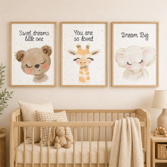 Nursery Animal Canvas Wall Art – Giraffe Bear Elephant Kids Print Nursery Canvas Print Peaceful Pleasures Health and Wellness