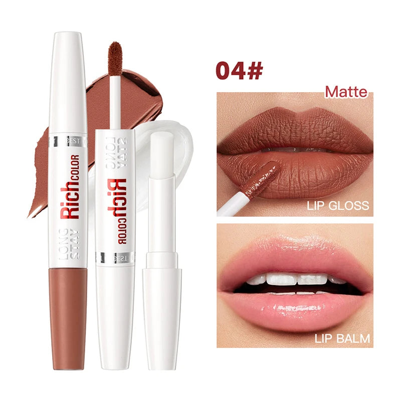 Double-ended Lip Glaze & Lip Balm Matte Misty Surface Non-stick Cup Non-fading Transparent Lip Gloss With Mirror Water Light Fee Peaceful Pleasures Health and Wellness Q2384-4