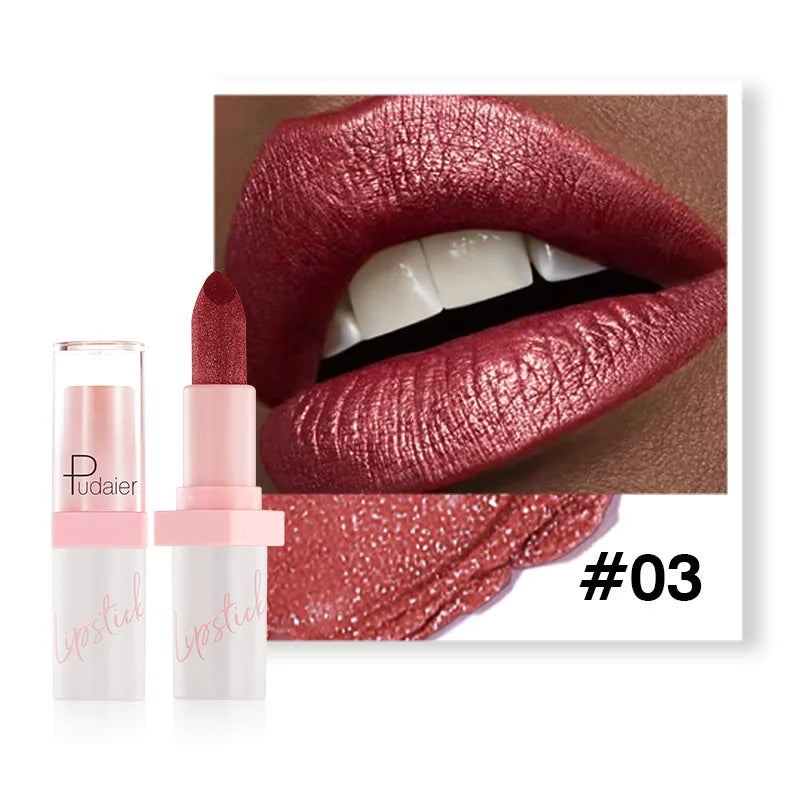 Pearl Diamond Metallic Lipstick – 10 Colors, Waterproof & Moisturising