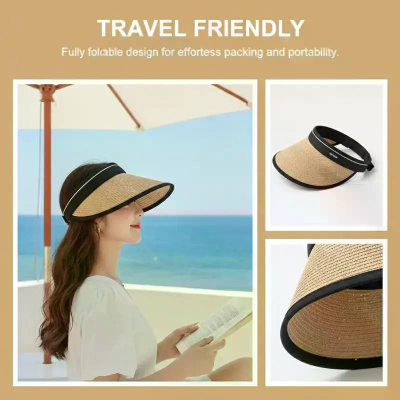 Foldable Straw Sun Visor Hat – UV Protection Beach Cap