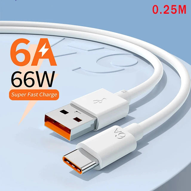 66W 6A USB Type C Super Fast Charging Cable Durable Reinforced Data Cord for Huawei Honor Xiaomi Samsung Phone Charger Peaceful Pleasures Health and Wellness 0.25m