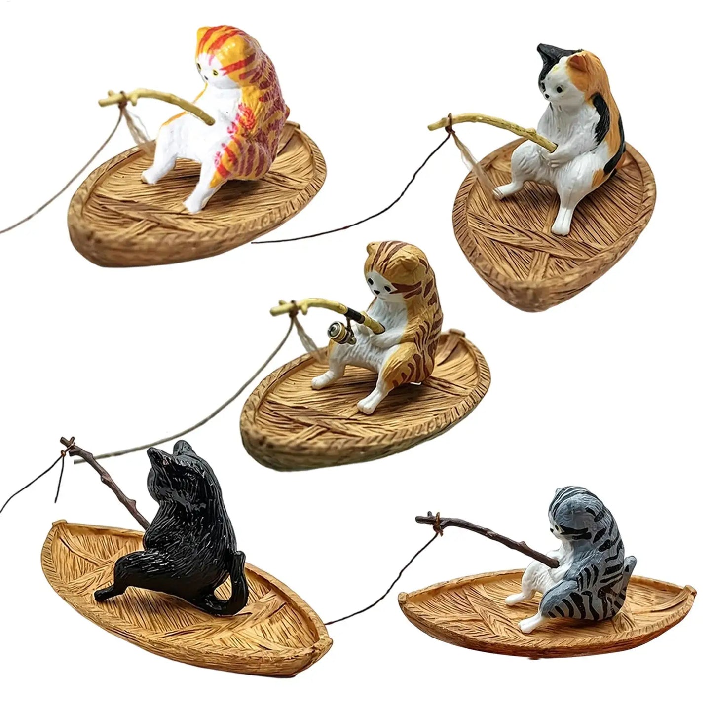 Resin Cat Fishing Boat Aquarium Ornament | Fish Tank & Pond