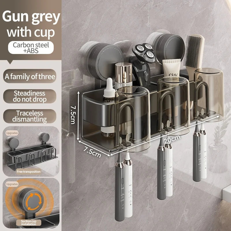 Drill-Free Suction Cup Toothbrush Holder & Cup Rack