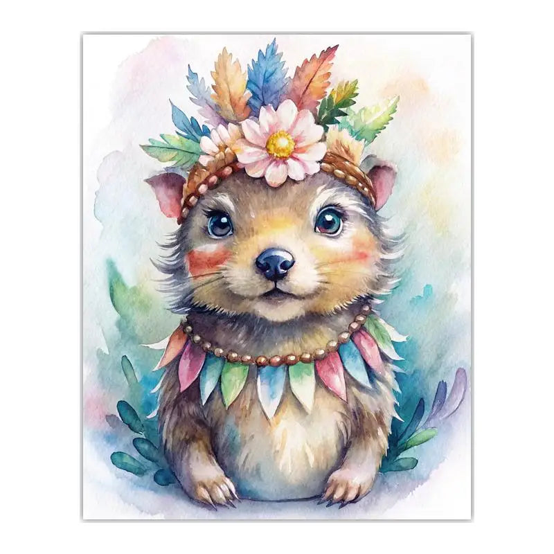 Woodland Animal Floral Wreath Canvas Print | Nursery Wall Art Canvas Wall Art Print Peaceful Pleasures Health and Wellness