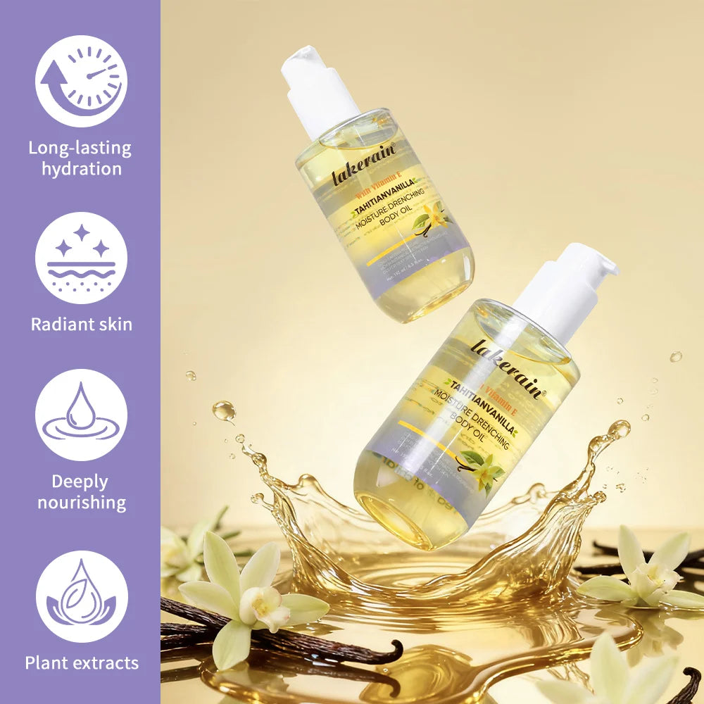 Lakerain Moisture Drenching Body Oil Deeply Hydrating Long Lasting Nourishment Glossy Skin Non-Greasy Cream Flavor Body Oil Peaceful Pleasures Health and Wellness