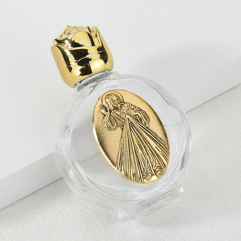 Beautiful Gold Rose Crystal Glass Empty Holy Water Jesus Bottle Religious Bottle Christian Baptism Supplies Gift Peaceful Pleasures Health and Wellness A6