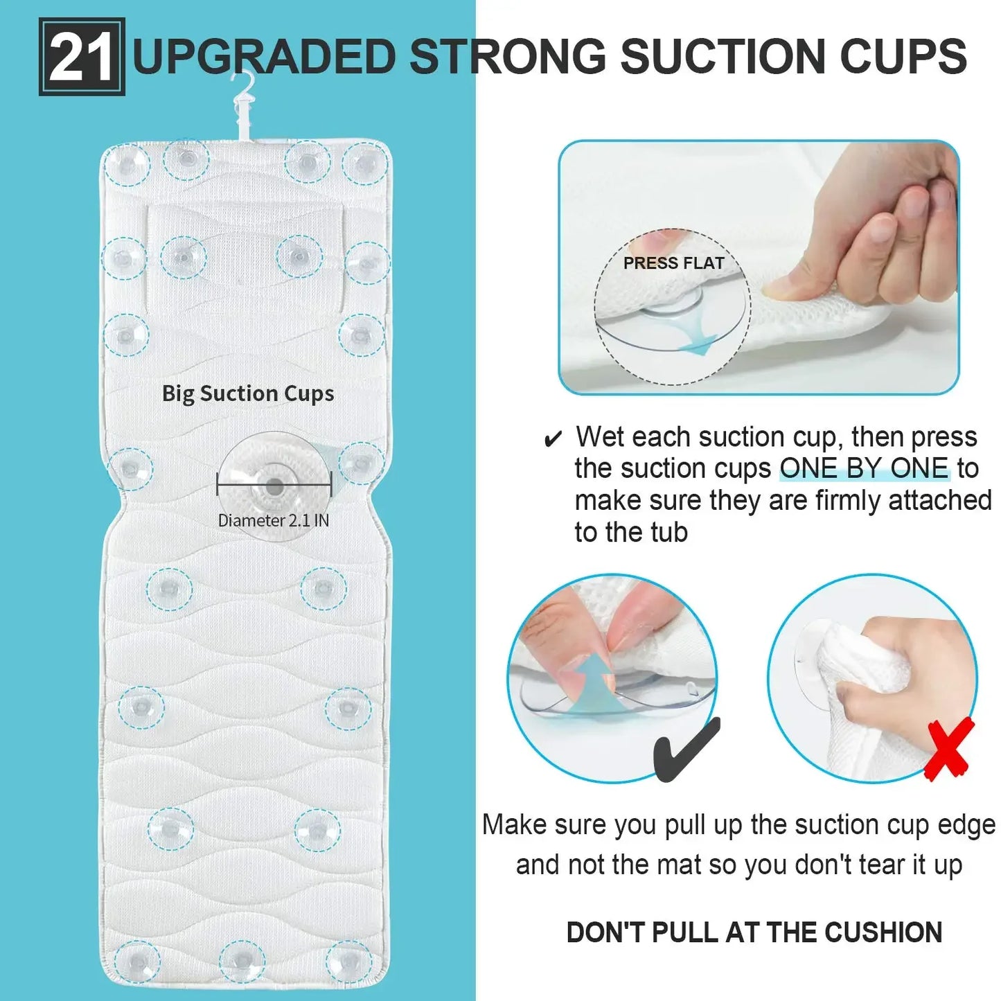 Full Body Bath Pillow with 21 Suction Cups & 5D Air Mesh Peaceful Pleasures Health and Wellness